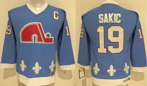 Nordiques #19 Joe Sakic Light Blue Stitched Youth NHL Jersey - Click Image to Close