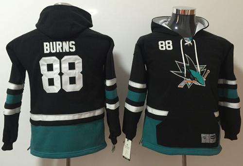 Sharks #88 Brent Burns Black Youth Name & Number Pullover NHL Hoodie