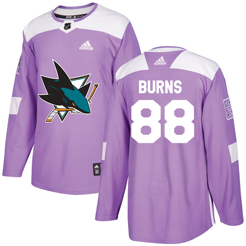 Adidas Sharks #88 Brent Burns Purple Authentic Fights Cancer Stitched Youth NHL Jersey - Click Image to Close