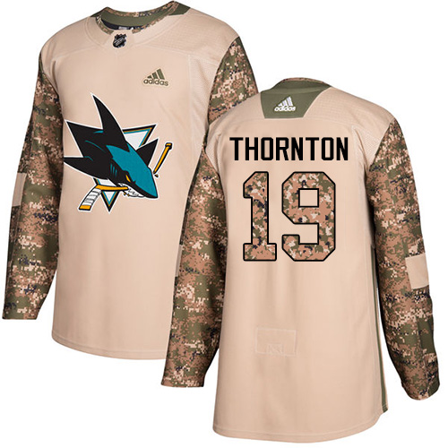 Adidas Sharks #19 Joe Thornton Camo Authentic 2017 Veterans Day Stitched Youth NHL Jersey