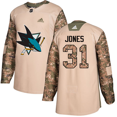 Adidas Sharks #31 Martin Jones Camo Authentic 2017 Veterans Day Stitched Youth NHL Jersey