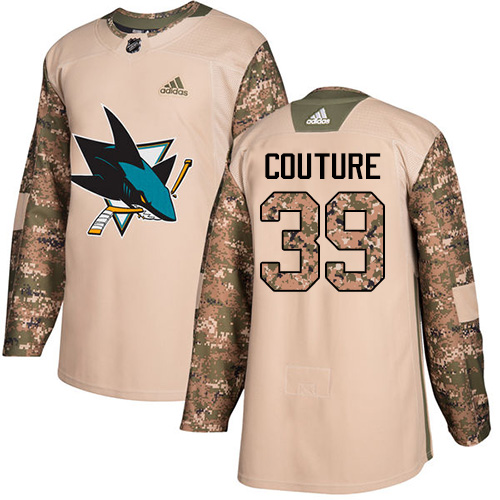 Adidas Sharks #39 Logan Couture Camo Authentic 2017 Veterans Day Stitched Youth NHL Jersey