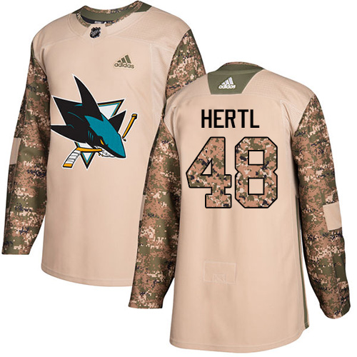 Adidas Sharks #48 Tomas Hertl Camo Authentic 2017 Veterans Day Stitched Youth NHL Jersey