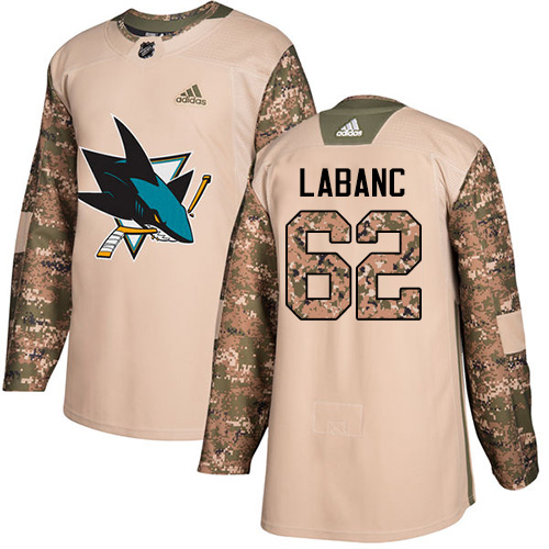 Adidas Sharks #62 Kevin Labanc Camo Authentic 2017 Veterans Day Stitched Youth NHL Jersey