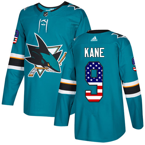 Adidas Sharks #9 Evander Kane Teal Home Authentic USA Flag Stitched Youth NHL Jersey - Click Image to Close