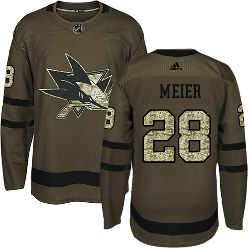 Adidas Sharks #28 Timo Meier Green Salute to Service Stitched Youth NHL Jersey