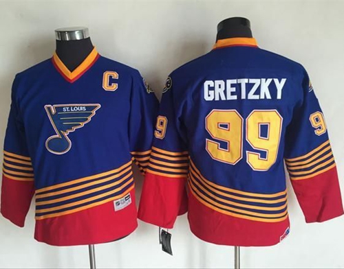 Blues #99 Wayne Gretzky Light Blue/Red CCM Throwback Stitched Youth NHL Jersey