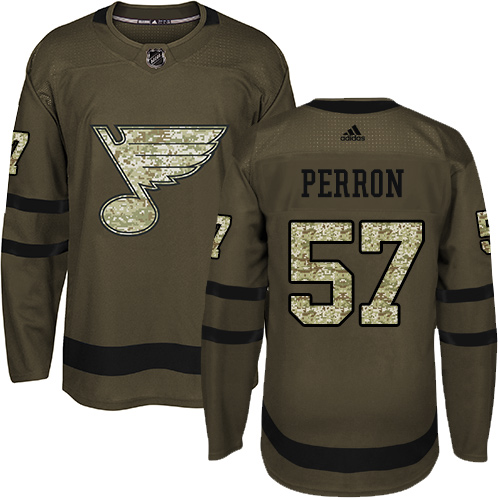 Adidas Blues #57 David Perron Green Salute to Service Stitched Youth NHL Jersey