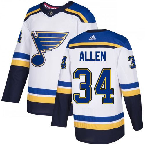 Adidas Blues #34 Jake Allen White Road Authentic Stitched Youth NHL Jersey - Click Image to Close