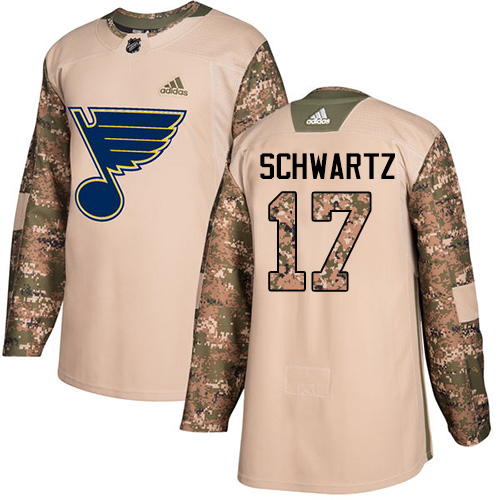 Adidas Blues #17 Jaden Schwartz Camo Authentic 2017 Veterans Day Stitched Youth NHL Jersey