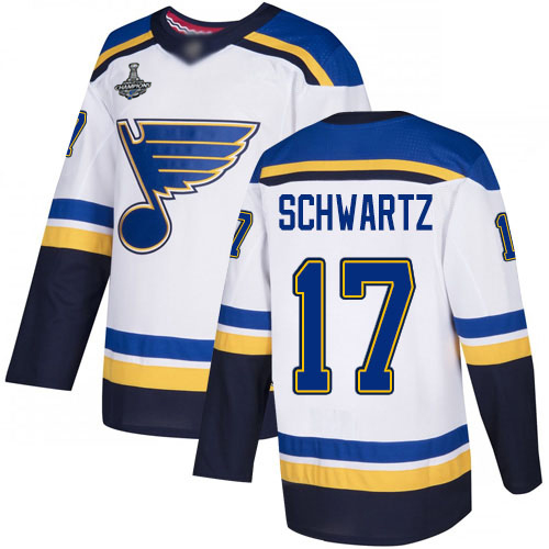 Blues #17 Jaden Schwartz White Road Authentic Stanley Cup Champions Stitched Youth Hockey Jersey - Click Image to Close