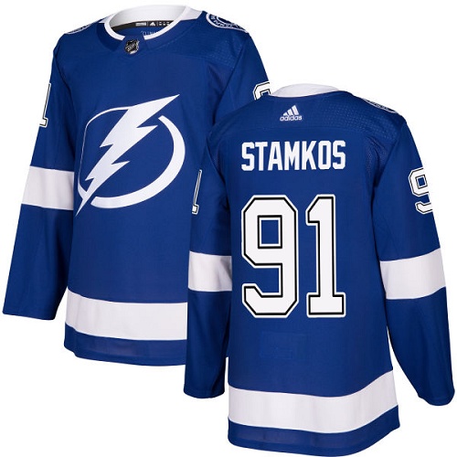 Adidas Lightning #91 Steven Stamkos Blue Home Authentic Stitched Youth NHL Jersey - Click Image to Close