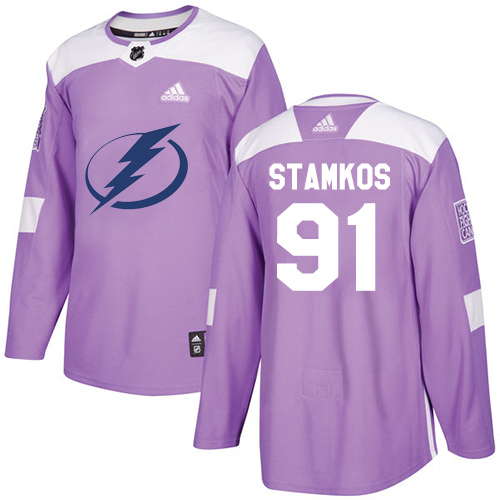 Adidas Lightning #91 Steven Stamkos Purple Authentic Fights Cancer Stitched Youth NHL Jersey