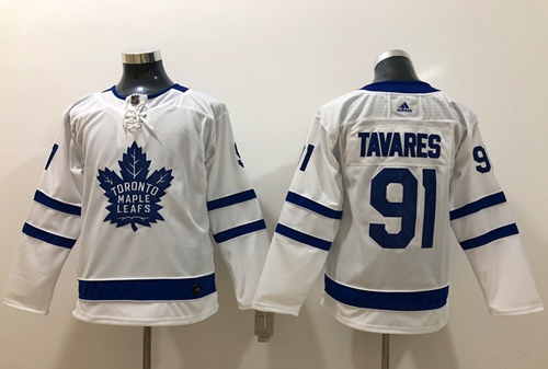 Adidas Maple Leafs #91 John Tavares White Road Authentic Stitched Youth NHL Jersey