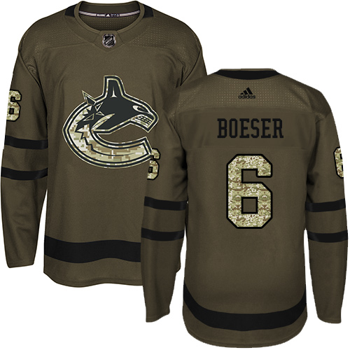 Adidas Canucks #6 Brock Boeser Green Salute to Service Youth Stitched NHL Jersey