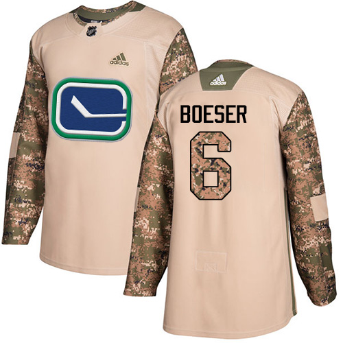 Adidas Canucks #6 Brock Boeser Camo Authentic 2017 Veterans Day Youth Stitched NHL Jersey