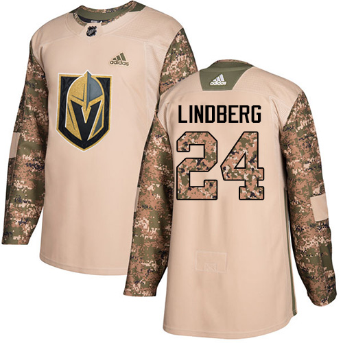 Adidas Golden Knights #24 Oscar Lindberg Camo Authentic 2017 Veterans Day Stitched Youth NHL Jersey