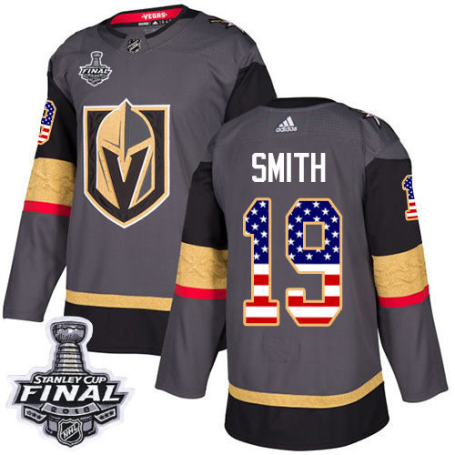 Adidas Golden Knights #19 Reilly Smith Grey Home Authentic USA Flag 2018 Stanley Cup Final Stitched Youth NHL Jersey - Click Image to Close