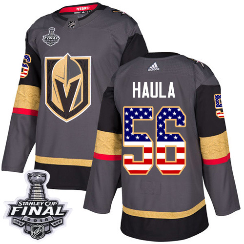 Adidas Golden Knights #56 Erik Haula Grey Home Authentic USA Flag 2018 Stanley Cup Final Stitched Youth NHL Jersey - Click Image to Close