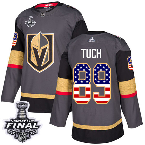 Adidas Golden Knights #89 Alex Tuch Grey Home Authentic USA Flag 2018 Stanley Cup Final Stitched Youth NHL Jersey - Click Image to Close