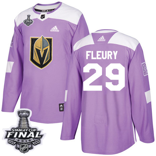 Adidas Golden Knights #29 Marc-Andre Fleury Purple Authentic Fights Cancer 2018 Stanley Cup Final Stitched Youth NHL Jersey - Click Image to Close