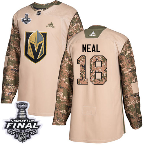 Adidas Golden Knights #18 James Neal Camo Authentic 2017 Veterans Day 2018 Stanley Cup Final Stitched Youth NHL Jersey