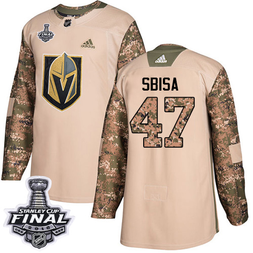 Adidas Golden Knights #47 Luca Sbisa Camo Authentic 2017 Veterans Day 2018 Stanley Cup Final Stitched Youth NHL Jersey