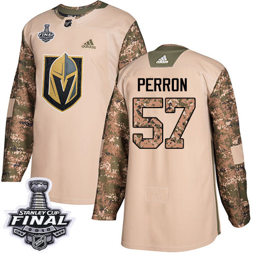 Adidas Golden Knights #57 David Perron Camo Authentic 2017 Veterans Day 2018 Stanley Cup Final Stitched Youth NHL Jersey