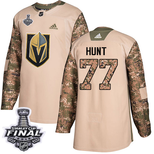 Adidas Golden Knights #77 Brad Hunt Camo Authentic 2017 Veterans Day 2018 Stanley Cup Final Stitched Youth NHL Jersey