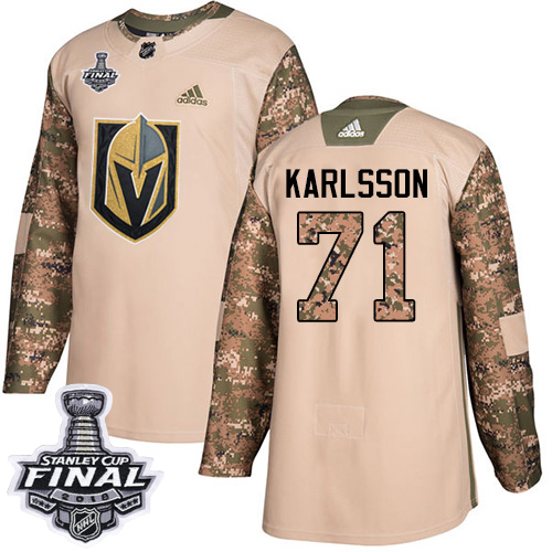 Adidas Golden Knights #71 William Karlsson Camo Authentic 2017 Veterans Day 2018 Stanley Cup Final Stitched Youth NHL Jersey