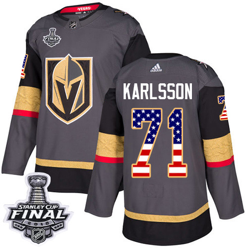 Adidas Golden Knights #71 William Karlssong Grey Home Authentic USA Flag 2018 Stanley Cup Final Stitched Youth NHL Jersey - Click Image to Close