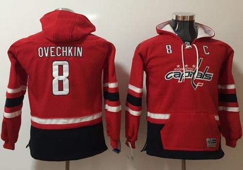 Capitals #8 Alex Ovechkin Red Youth Name & Number Pullover NHL Hoodie