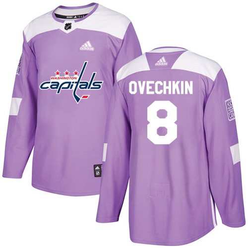 Adidas Capitals #8 Alex Ovechkin Purple Authentic Fights Cancer Stitched Youth NHL Jersey