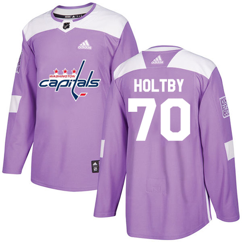 Adidas Capitals #70 Braden Holtby Purple Authentic Fights Cancer Stitched Youth NHL Jersey