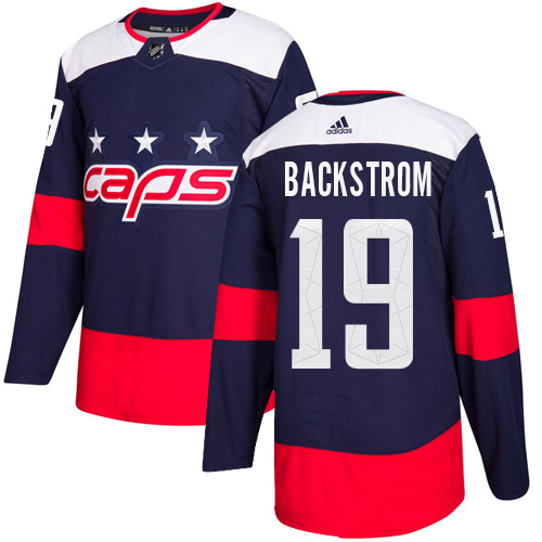 Adidas Capitals #19 Nicklas Backstrom Navy Authentic 2018 Stadium Series Stitched Youth NHL Jersey - Click Image to Close