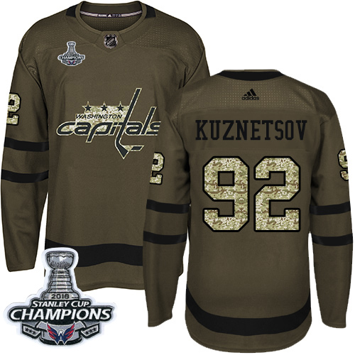 Adidas Capitals #92 Evgeny Kuznetsov Green Salute to Service Stanley Cup Final Champions Stitched Youth NHL Jersey