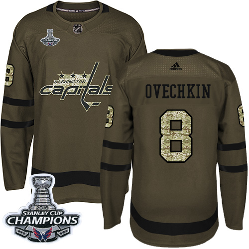 Adidas Capitals #8 Alex Ovechkin Green Salute to Service Stanley Cup Final Champions Stitched Youth NHL Jersey