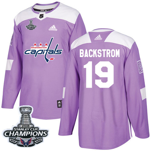 Adidas Capitals #19 Nicklas Backstrom Purple Authentic Fights Cancer Stanley Cup Final Champions Stitched Youth NHL Jersey