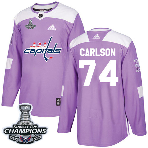 Adidas Capitals #74 John Carlson Purple Authentic Fights Cancer Stanley Cup Final Champions Stitched Youth NHL Jersey