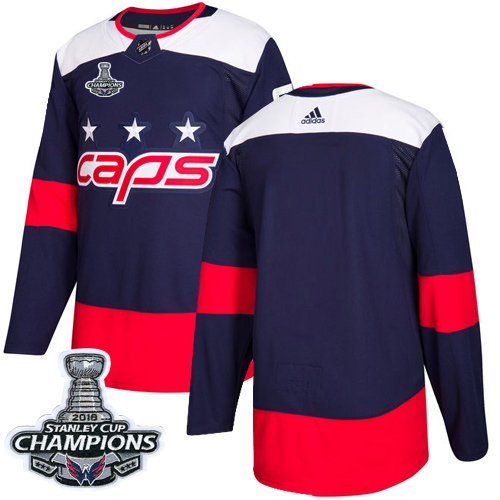 Adidas Capitals Blank Navy Authentic 2018 Stadium Series Stanley Cup Final Champions Stitched Youth NHL Jersey - Click Image to Close