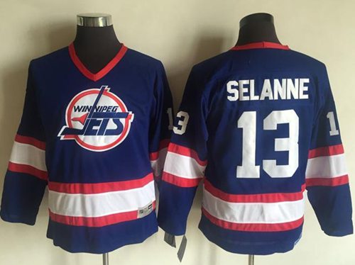 Jets #13 Teemu Selanne Light Blue CCM Throwback Stitched Youth NHL Jersey