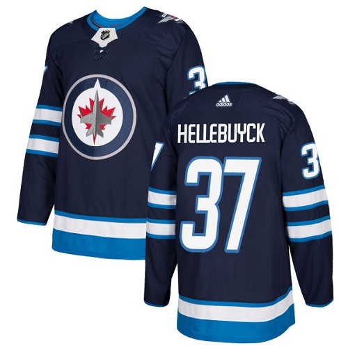 Adidas Jets #37 Connor Hellebuyck Navy Blue Home Authentic Stitched Youth NHL Jersey - Click Image to Close